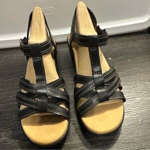 Clarks Black Multi-Strap T-Bar Sandals